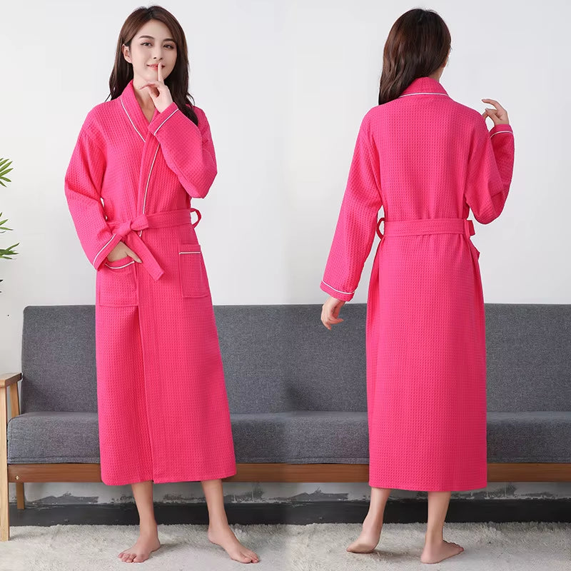 100% Cotton Waffle Bathrobe Men Women Couple Nightgown Hotel Bathrobes Novelty Spring Autumn Bathrobes Sleepwear Nightwear