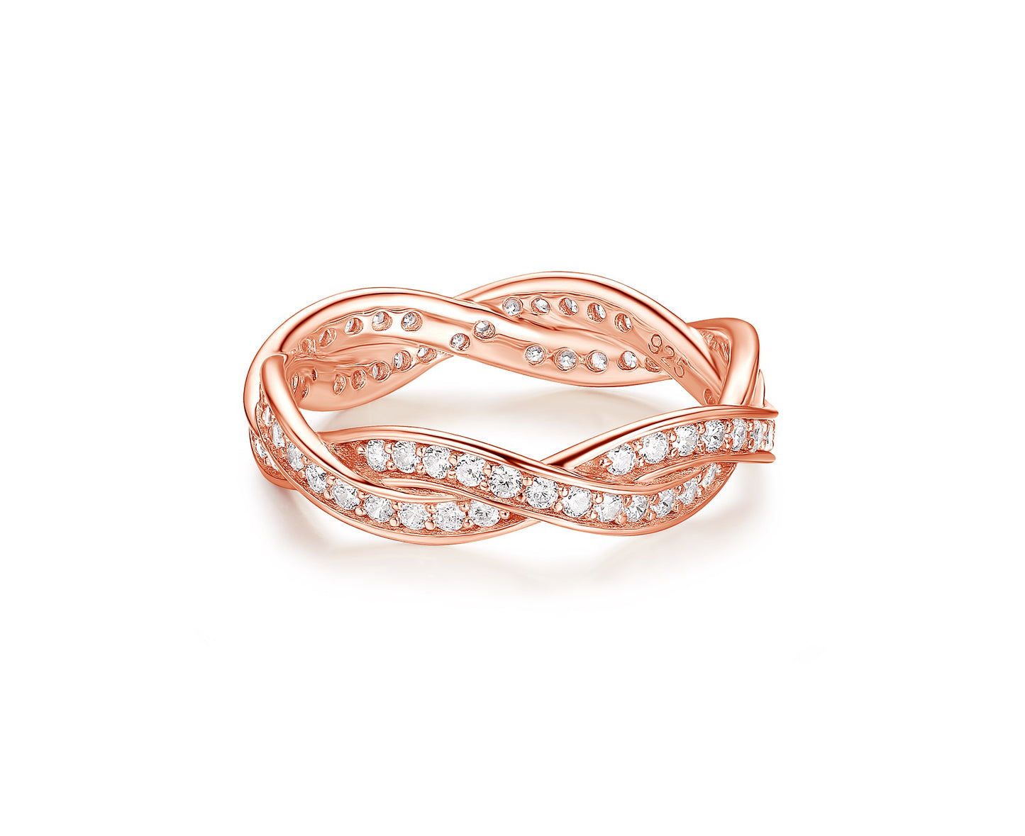 Love Eternal Braided Pave Zirconia Ring Sterling Silver Rose Gold Plated