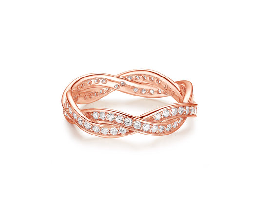 Love Eternal Braided Pave Zirconia Ring Sterling Silver Rose Gold Plated