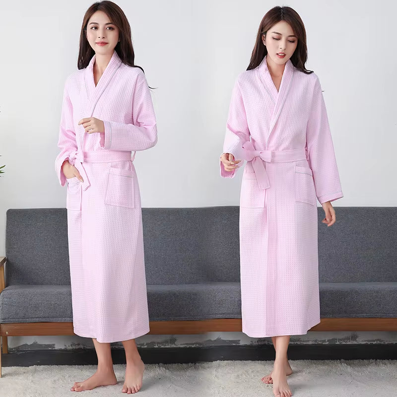 100% Cotton Waffle Bathrobe Men Women Couple Nightgown Hotel Bathrobes Novelty Spring Autumn Bathrobes Sleepwear Nightwear