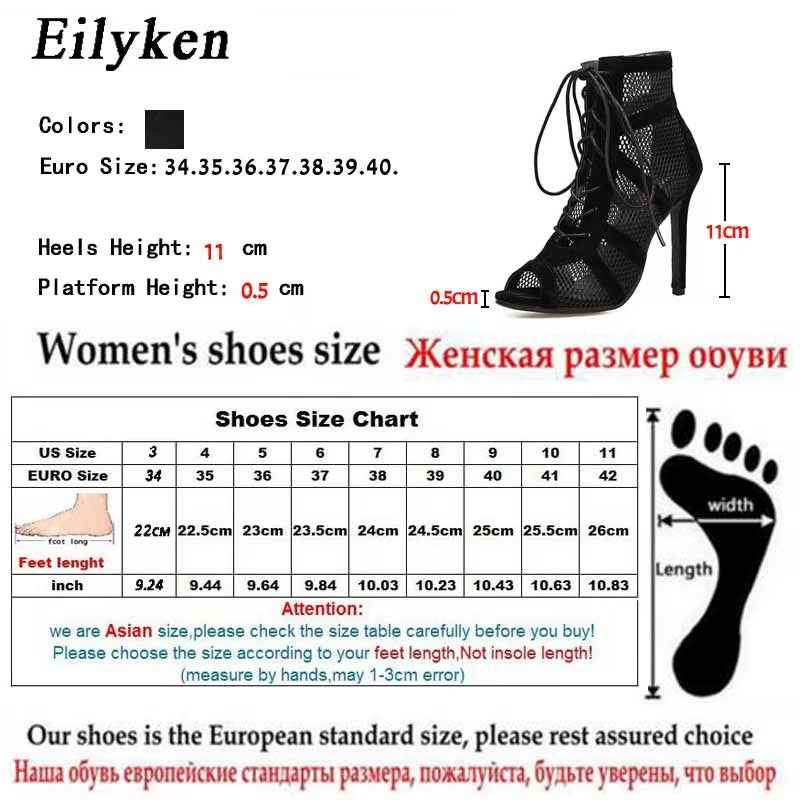 Fashion Show Black Net Fabric Cross Strap Sexy High Heel Boots Sandals Woman Shoes Pumps Lace-Up Peep Toe Footwear