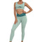 Womens Color Block Hip Lift Fitness Suit Sports Underwear and Yoga Trousers-Green