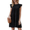 Women’S Dress Sleeveless Ruffle Sleeve round Neck Solid Color Loose Short Pleated Dress-Black