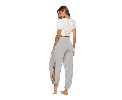 Women'S Yoga Harem Pants Casual Loose Side Slit Hippie Long Pants-Gray-8006