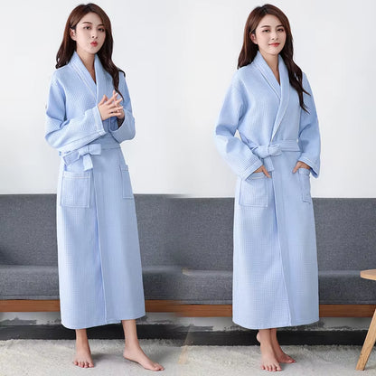 100% Cotton Waffle Bathrobe Men Women Couple Nightgown Hotel Bathrobes Novelty Spring Autumn Bathrobes Sleepwear Nightwear